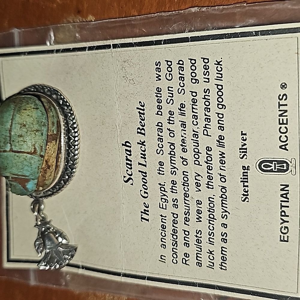 Vintage Sterling Silver Art Deco Egyptian Turquoise Scarab Pendant